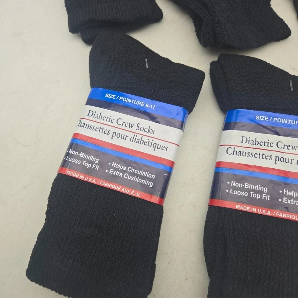Greenbrier Diabetic Quarter & Crew Socks Sz 9-11 Black USA Made NEW 5 Pairs